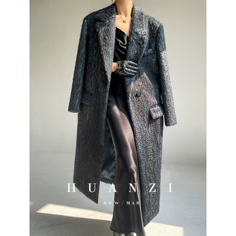 Huanzi custom dyed couture mohair water ripple wool cautumn and winter coat  - Kendu