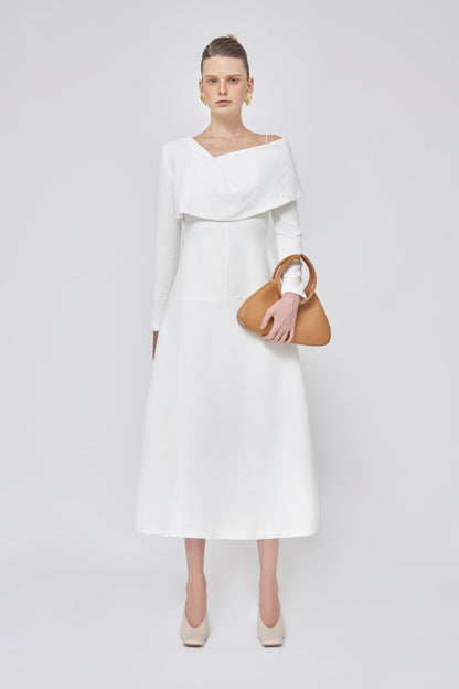 White Cape neckline midi dress - Rose