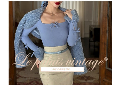 Le Palais Vintage 1940 Elegant tweed waist jacket fishtail skirt - snow flake