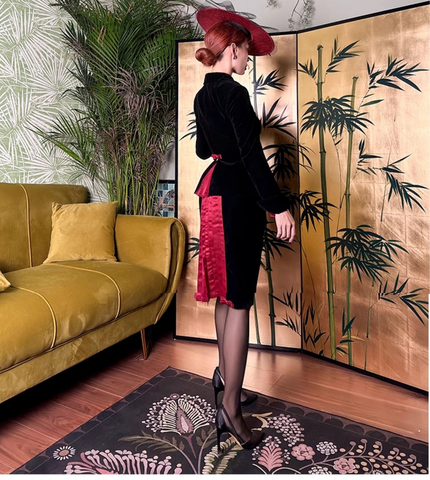 Le Palais Vintage Black Velvet Jacket + Pencil Skirt Set -  Scarlet Mary