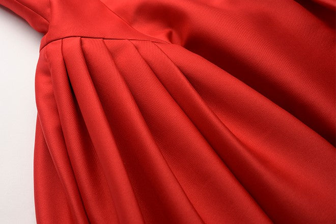 YES BY YESIR pressed pleats sexy elegant red evening formal dress- Aiitca