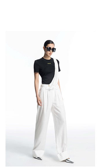 LEDIM W White single thin wide leg loose straight womens pants trouser - Kara