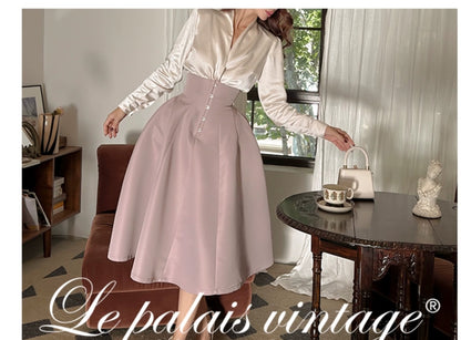 Le Palais Vintage Elegant Lotus Pink Waist Jacket  Swing structured Skirt -Lady Madeleine