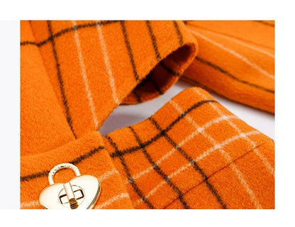 YES BY YESIR autumn winter orange plaid cut-out hollow small waist fine long coat - Kara