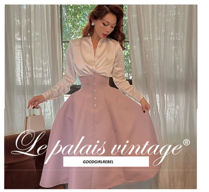 Le Palais Vintage Elegant Lotus Pink Waist Jacket  Swing structured Skirt -Lady Madeleine