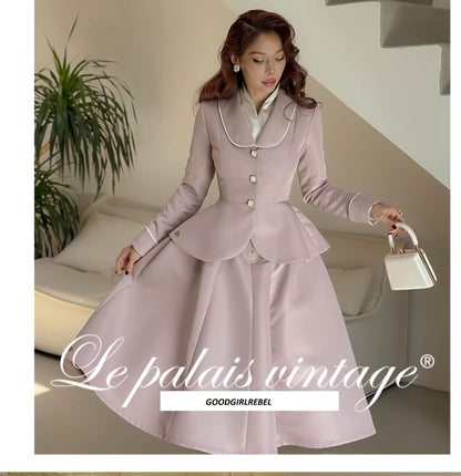 Le Palais Vintage Elegant Lotus Pink Waist Jacket  Swing structured Skirt -Lady Madeleine