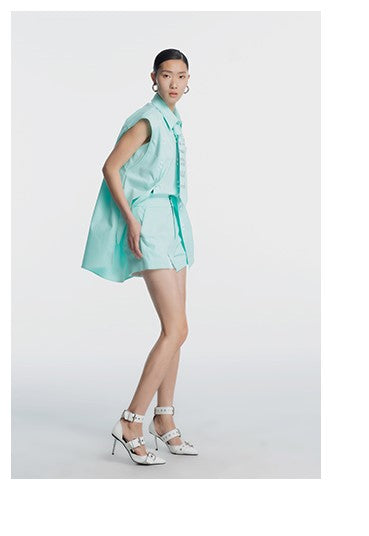 LEDIM W Slit loose pastel tiffany mint blue short - Kadre