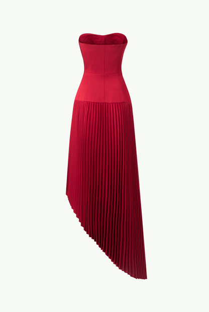 Spaghetti Strap Asymmetric Pleated Dress and Stone Embellished Cape