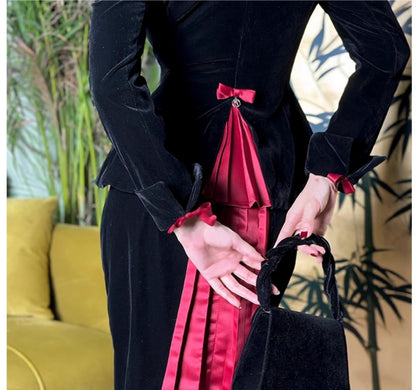 Le Palais Vintage Black Velvet Jacket + Pencil Skirt Set -  Scarlet Mary