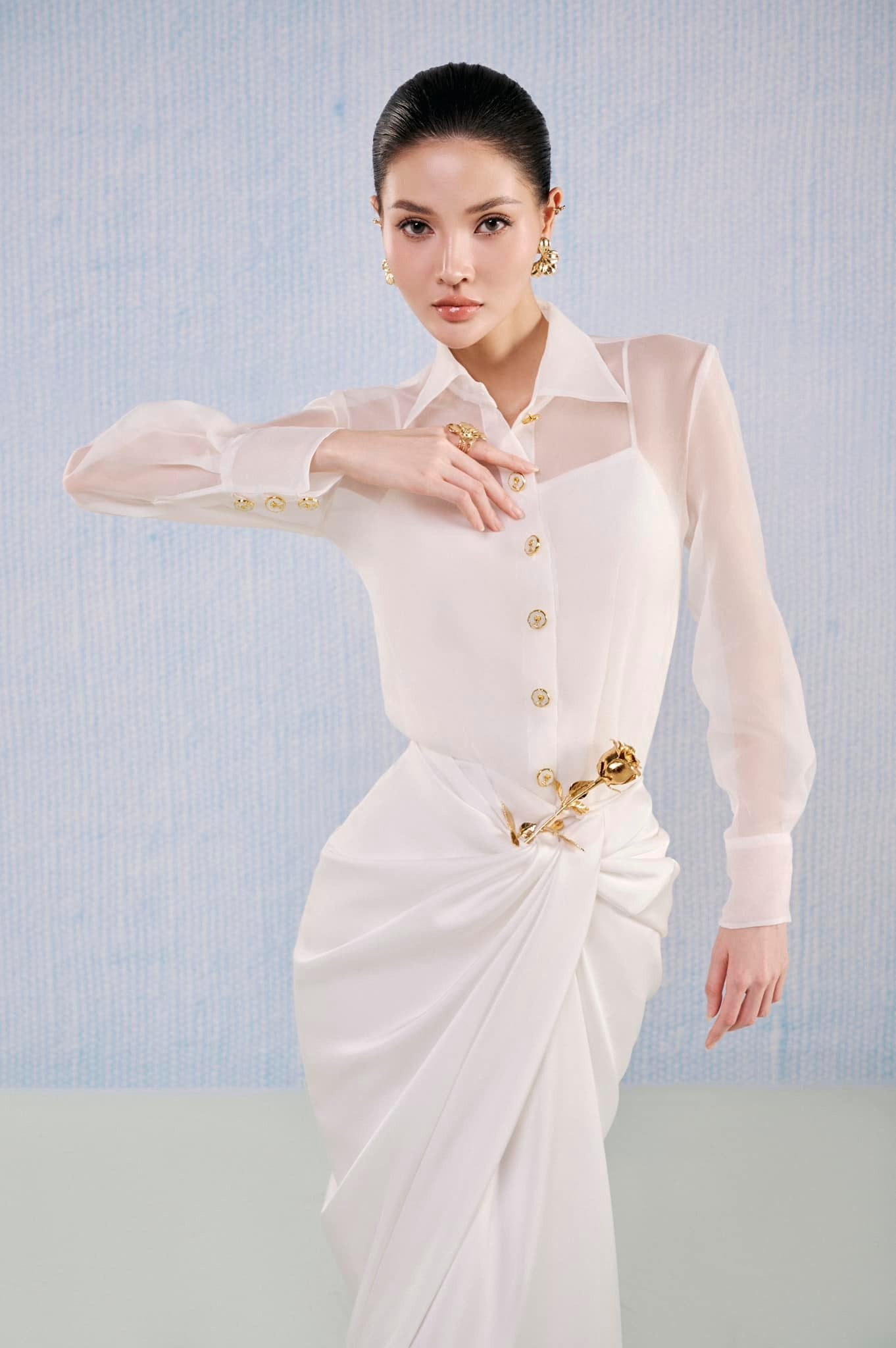 White Plan Straight Cuff Sleeved see-through transparent Organza white shirt blouse top - Opal Top