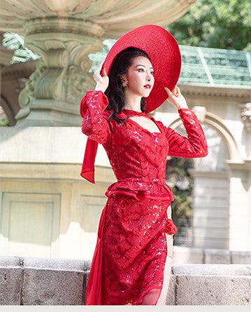 Magic Q gorgeous luxury red lace cutout autumn jacket- Imo