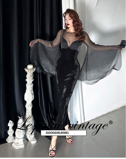 Le Palais Vintage elegant sexy sheer glitter jumpsuit leotard dress skirt- Talso