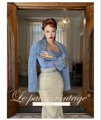 Le Palais Vintage 1940 Elegant tweed waist jacket fishtail skirt - snow flake