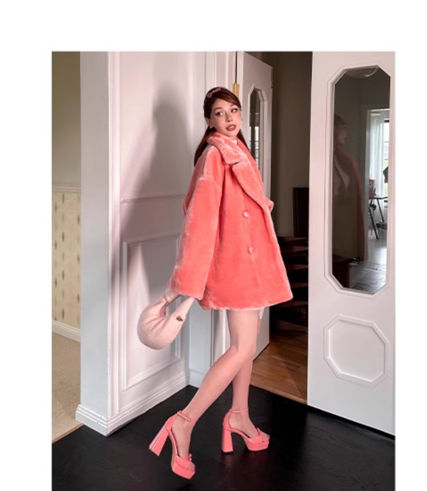 Le Palais Vintage grapefruit pink pure desire eco-friendly faux fur loose  coat - Knie