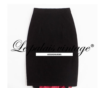 Le Palais Vintage Black Velvet Jacket + Pencil Skirt Set -  Scarlet Mary