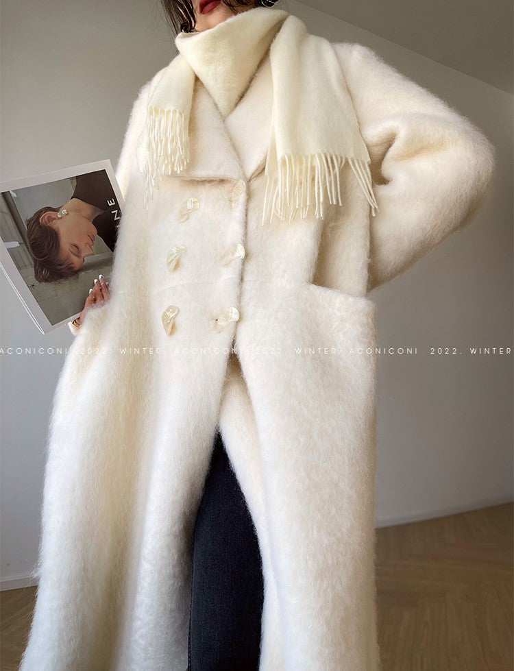 Aconiconi Elegant White Tweed Long Sleeve cropped Winter Coat- Yao Te