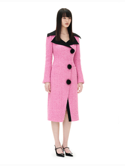 YES BY YESIR Fall/Winter Pink tweed elegant Jacket Dress - Amal