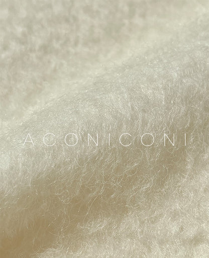 Aconiconi Luxury White Lapel Long Sleeve Thick Wool Winter Coat- Murmuring Snow