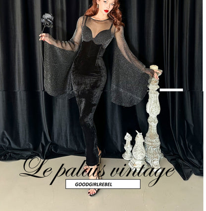 Le Palais Vintage elegant sexy sheer glitter jumpsuit leotard dress skirt- Talso