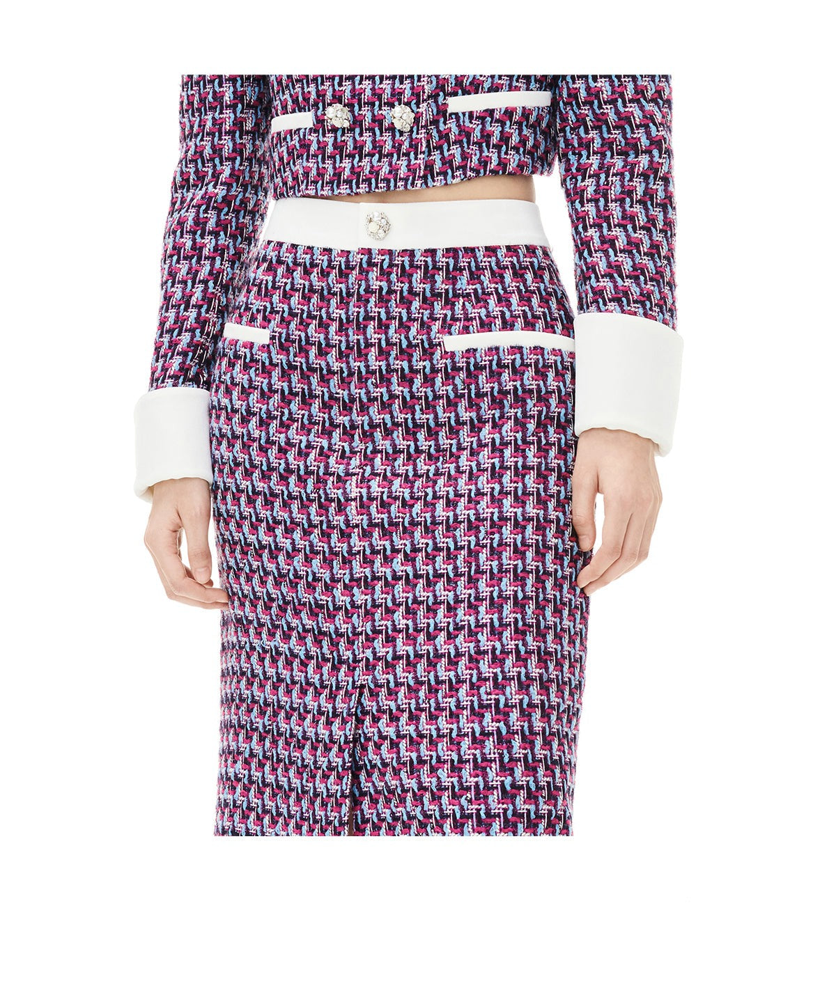 YES BY YESIR autumn winter grid plaid tweed pattern jacket skirt - Grape