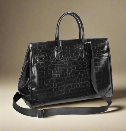 Black Platinum birkin inspired croc pattern overnight weekend tote high street travel weekender bag