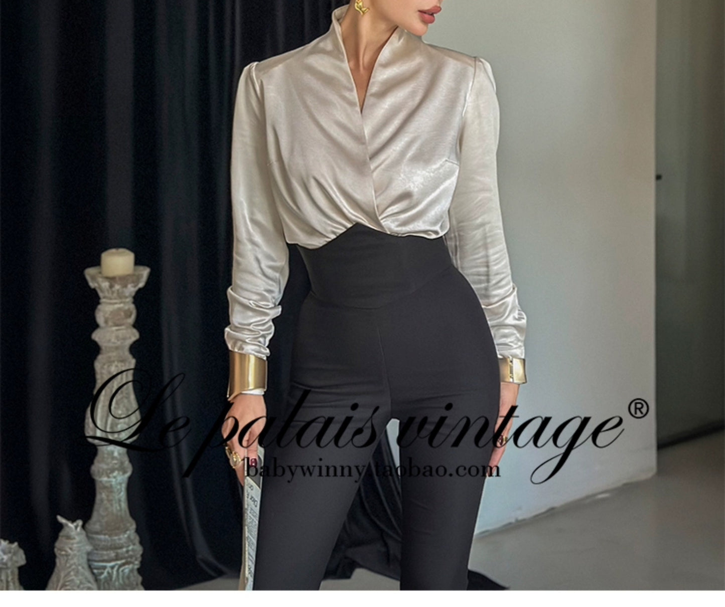 Le Palais Vintage High Waist Slit Flare Black Trousers  Kirmo  ( V )