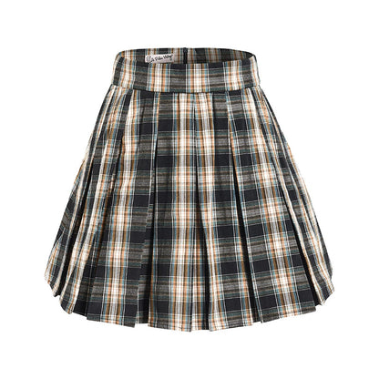 Le Palais Vintage High End Plaid Vest Shirt Pleated Sexy Office Suit Skirt-Stella