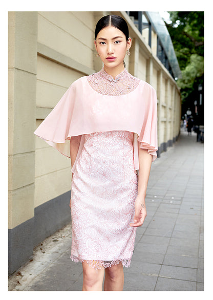 SIDUO High-End summer mid skirt shawl sleeve mid waist light pink wedding dress- Lucy  ( V )