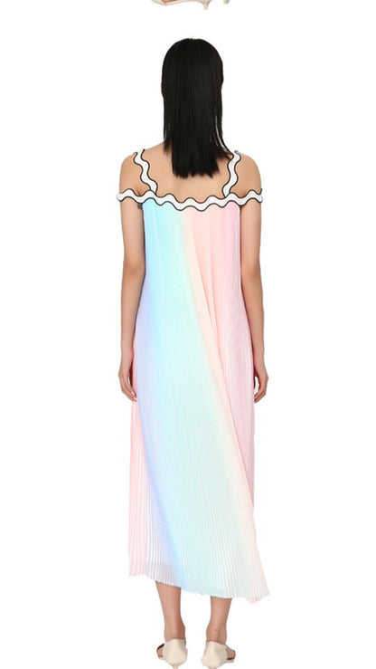 YES BY YESIR original light luxury pressed pleated long pastel ombre flowy dress-  Ye Qian