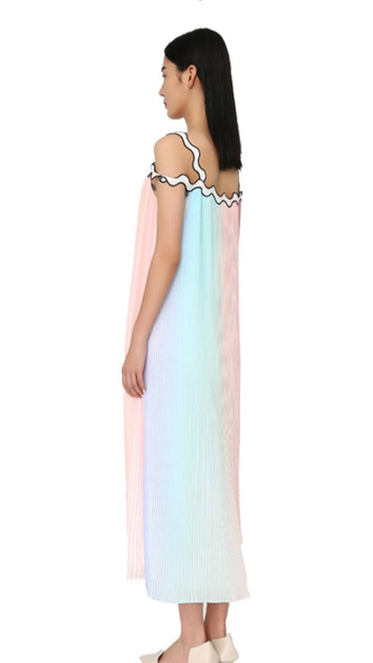 YES BY YESIR original light luxury pressed pleated long pastel ombre flowy dress-  Ye Qian