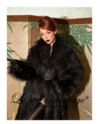 Le Palais Vintage Elegant Black Seal Heavy Long Fur Winter Coat -Raven