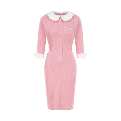 Le Palais Vintage Vintage Pictorial Beauty 50s Pink Knitted Babydoll Dress-DERA