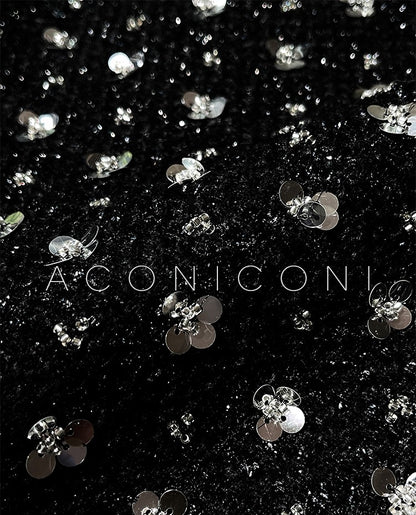 Aconiconi Luxury Black French Retro Starry Sleeveless Top/ Hip Hug Skirt- Manmanxingyu