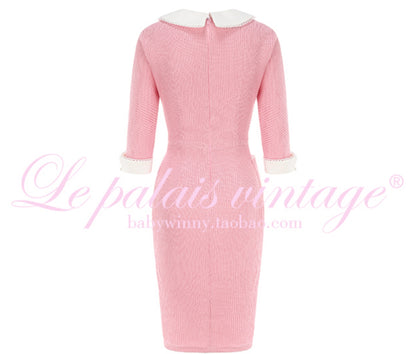 Le Palais Vintage Vintage Pictorial Beauty 50s Pink Knitted Babydoll Dress-DERA