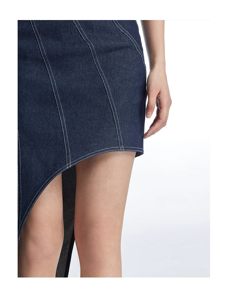 LEDI W bandeau irregular halterneck denim dress - Ikeni