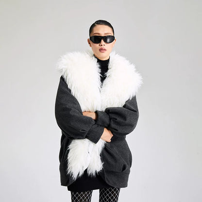 LEDIM W big fur collar hooded cotton suit coat jacket - siije