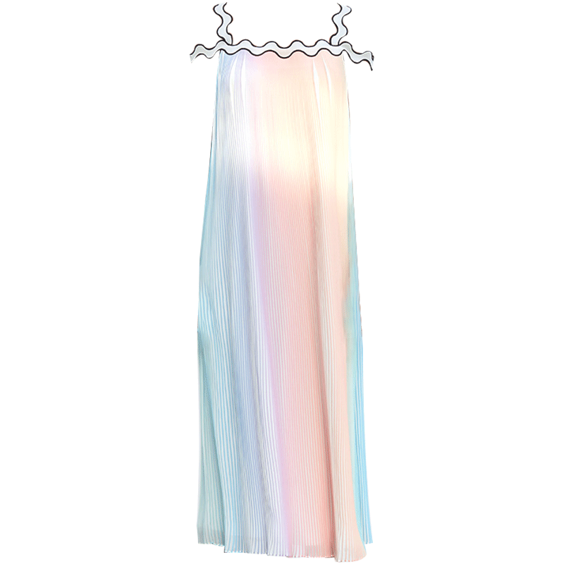 YES BY YESIR original light luxury pressed pleated long pastel ombre flowy dress-  Ye Qian