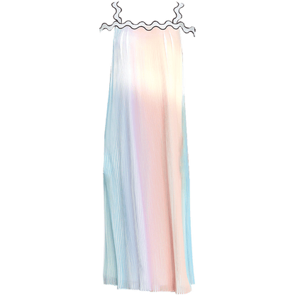 YES BY YESIR original light luxury pressed pleated long pastel ombre flowy dress-  Ye Qian