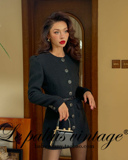 Le Palais Vintage Retro Black Long Sleeve Tweed Jacket-ANN