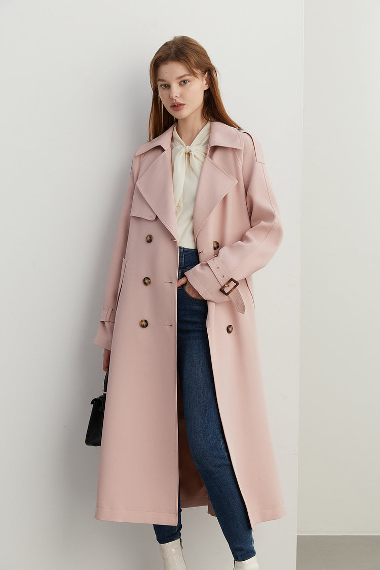 fall Autumn pink old money style double-breasted trench coat - Mala