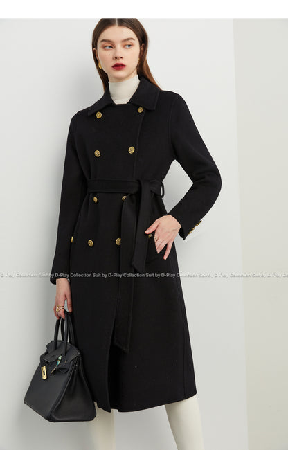 Fall autumn Luxury Black Lapel Double Breasted Wool coat - Viva