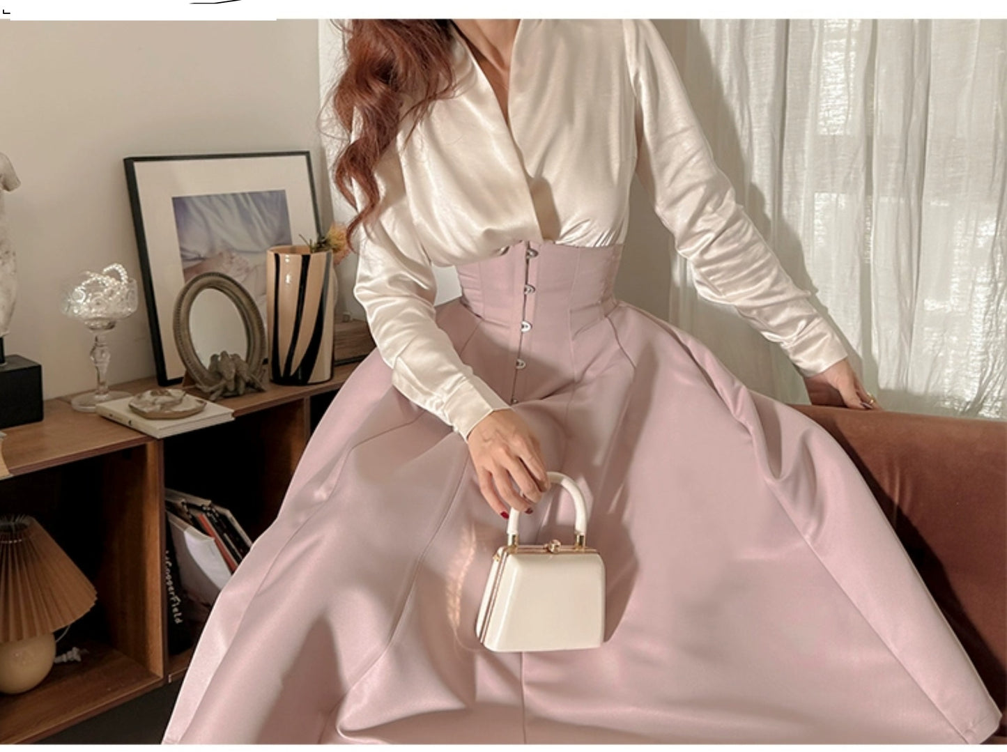 Le Palais Vintage Elegant Lotus Pink Waist Jacket  Swing structured Skirt -Lady Madeleine