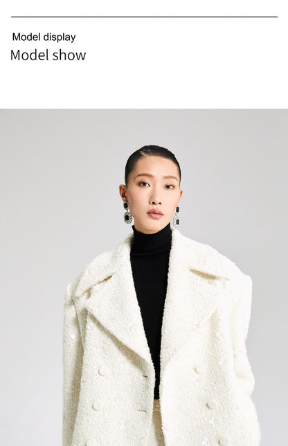 LEDIM WHITE WOOLEN TOP DOUBLE-ROW LOOSE SUIT JACKET - Debut