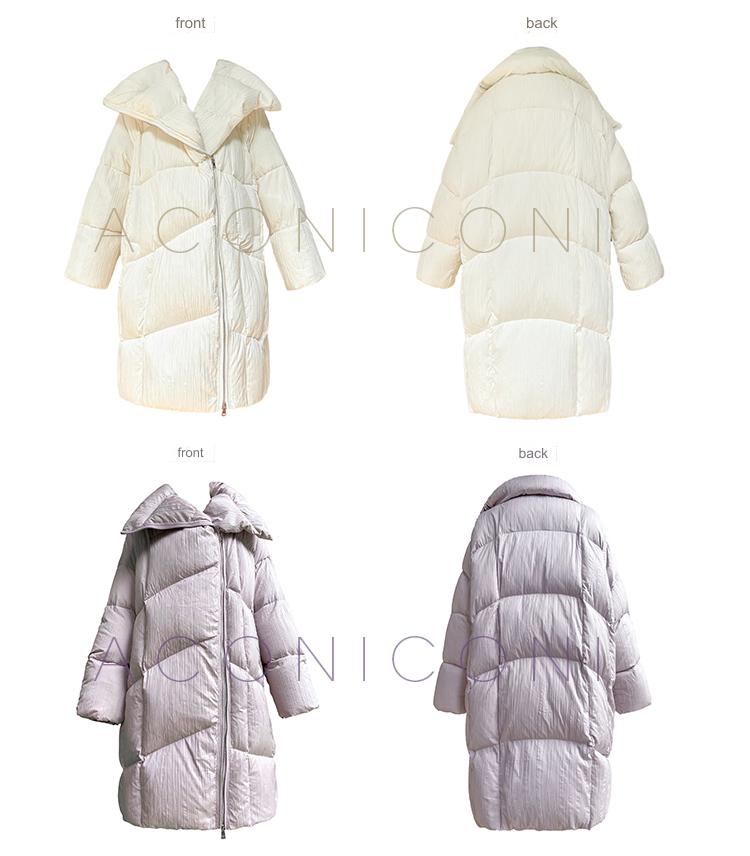 Aconiconi Luxury Cream Duck Down Collar Loose Thick Long Coat - Winter Whisper