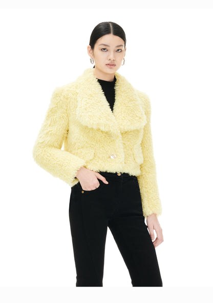 YES BY YESIR 2023 autumn winter  pastel yellow sheep short fur coat- Naia