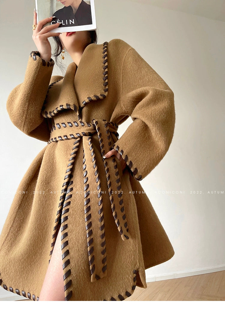 Aconiconi  Long Sleeve Braided Wool Coat- Nocturne of Grass Stream