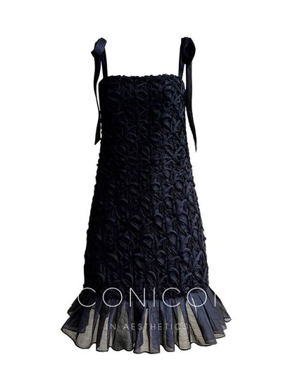 Aconiconi Elegant Black Retro Sleeveless lbd lace Dinner Dress- Quiet Night Orchid