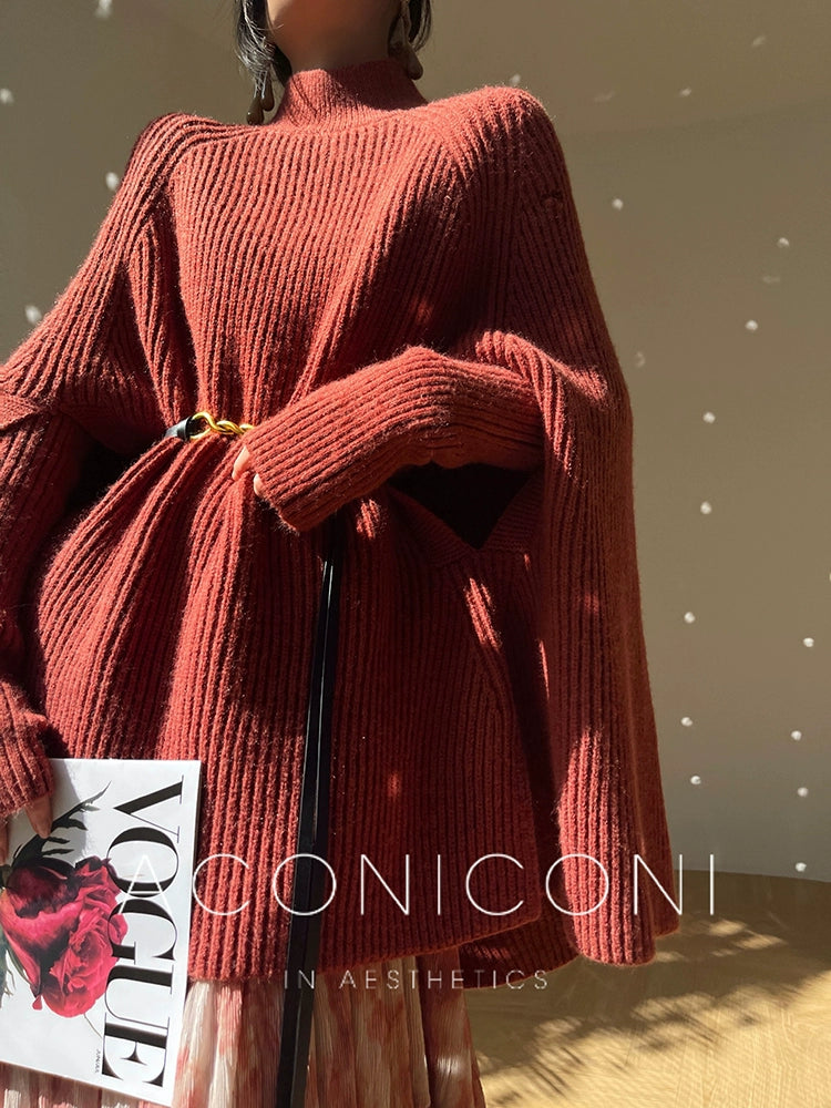 Aconiconi|Cloak Jacket Sleeve Loose Knit Shawl Shoulder Sweater - Snow Lovers