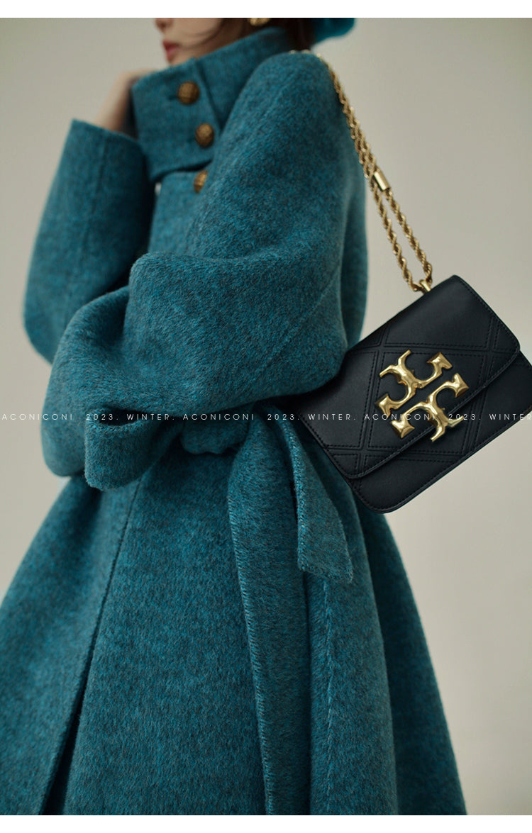 Ink teal blue wool coat and cape jacket - Blue Island