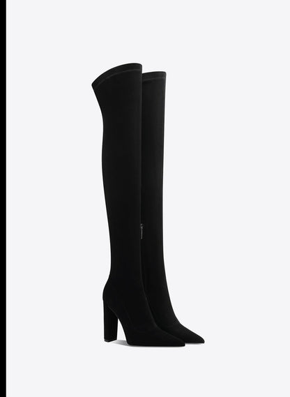 Fabfei sexy over-the-knee boots Fall/Winter suede block heeled boots- Sivo